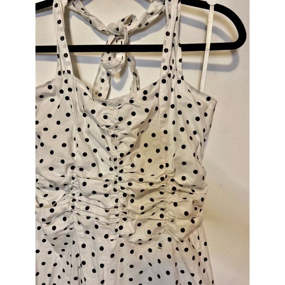 White w/ Black Polka Dot Halter Pinup Style Dress - Picture 4 of 4